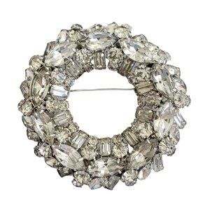 Huge Vintage Icy Rhinestone Domed Circle Brooch